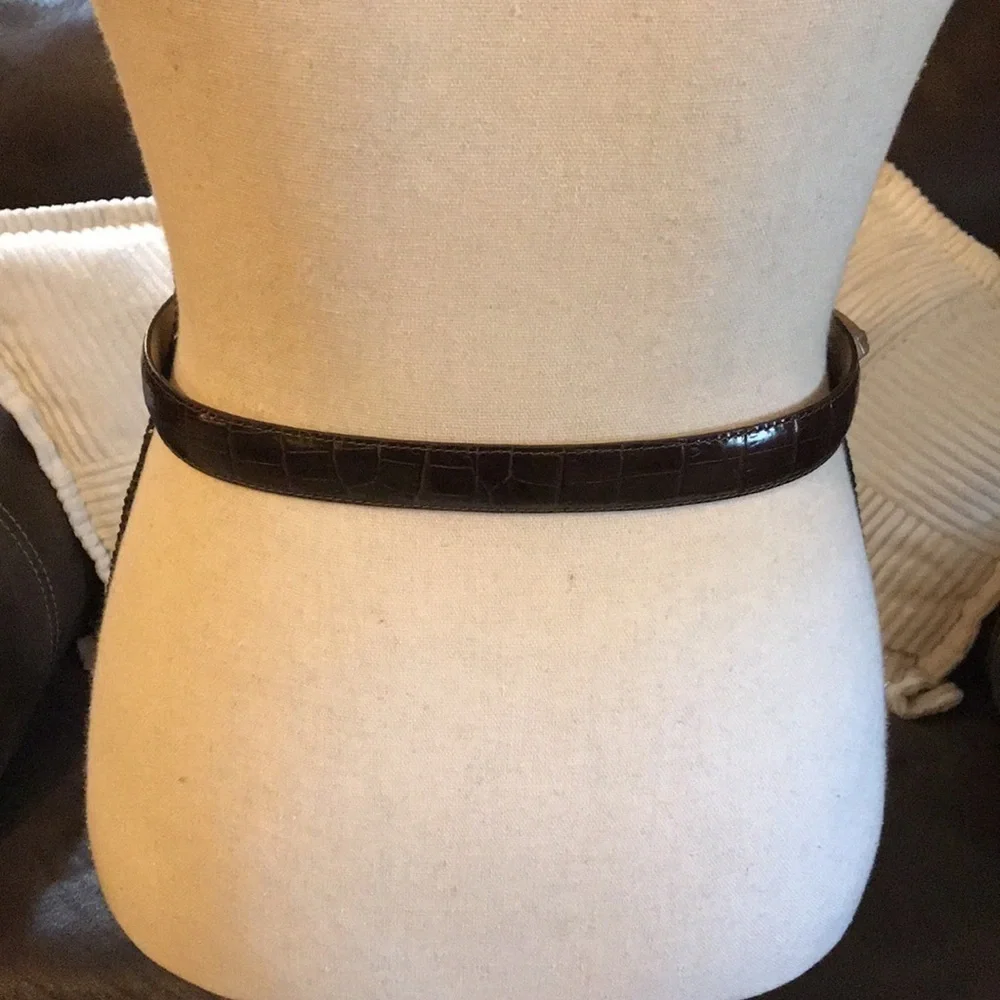 Brighton Silver Heart Charm Brown Leather Belt B7108 Croc Emboss Sz M/30 Basic
